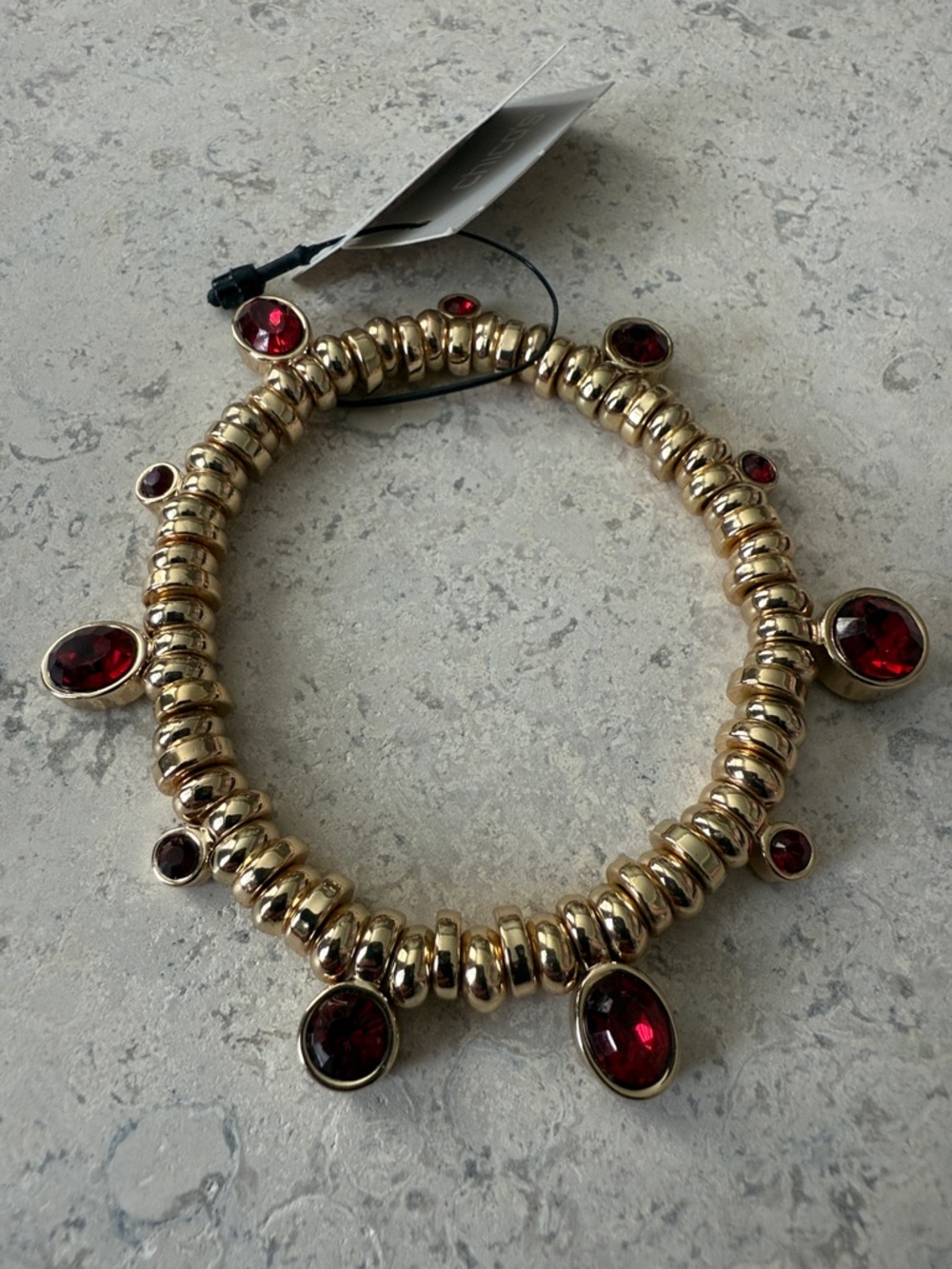Chico's Gold-Tone Bracelet with Red Gemstone Dangles